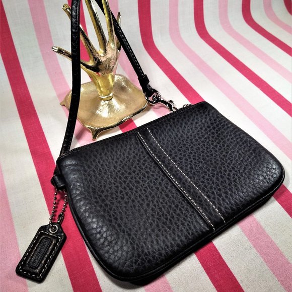 Coach Handbags - Charming Coach Black Pebble Leather Wristlet with Logo Hang Tag NEW Old Stock!